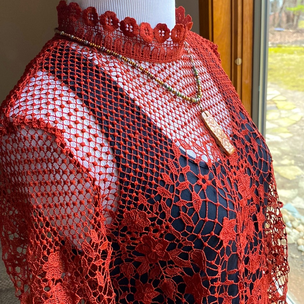 BOLD elements Brown and Red Blouse with Geometric Pattern